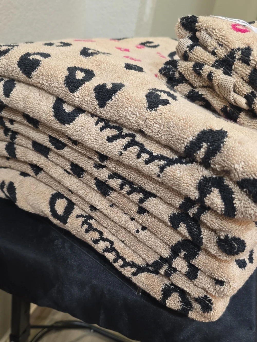 Juicy Couture Home Leopard Logo Print Plush Oversized Bath & Hand Towel Set